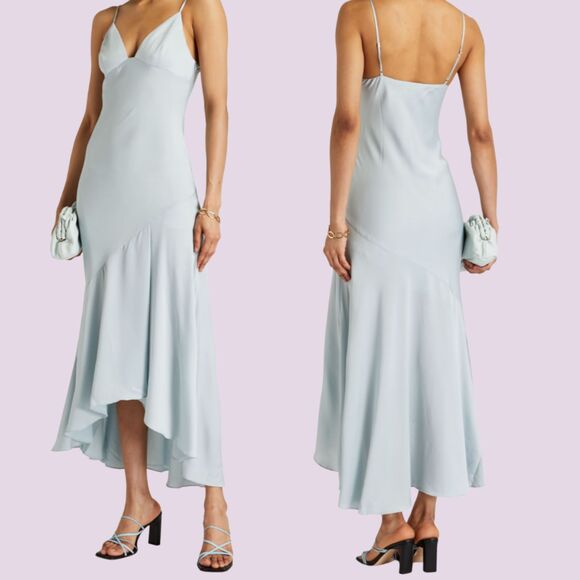 Shona Joy Baby Blue Satin Slip Maxi Dress SIZE 8 Elegant Gown $360 NEW - Picture 1 of 10